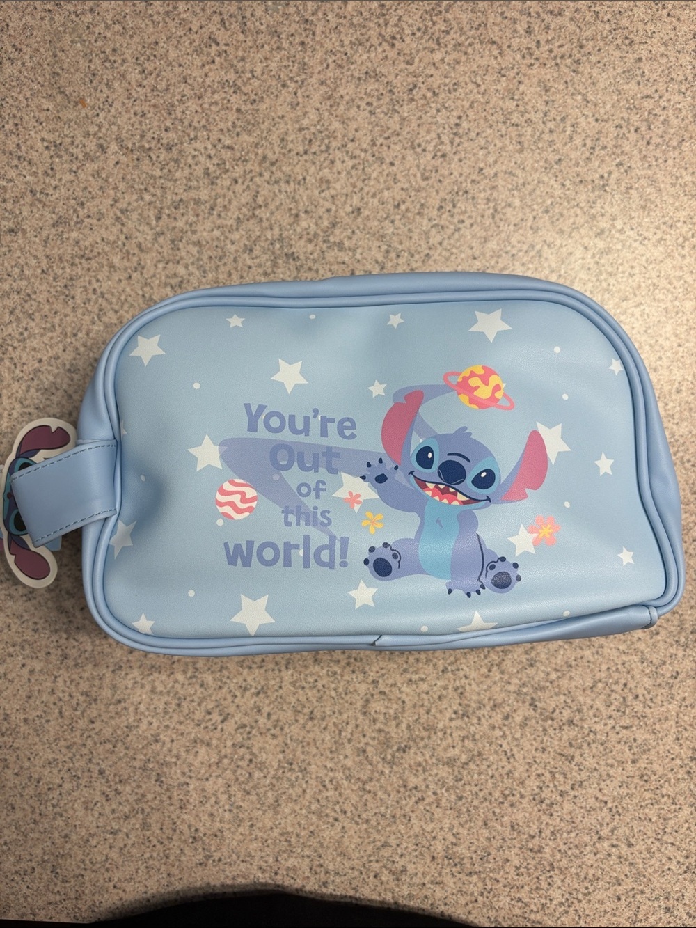 Disney Miniso Light Blue Stitch 'You're Out of this World' Cosmetic Bag